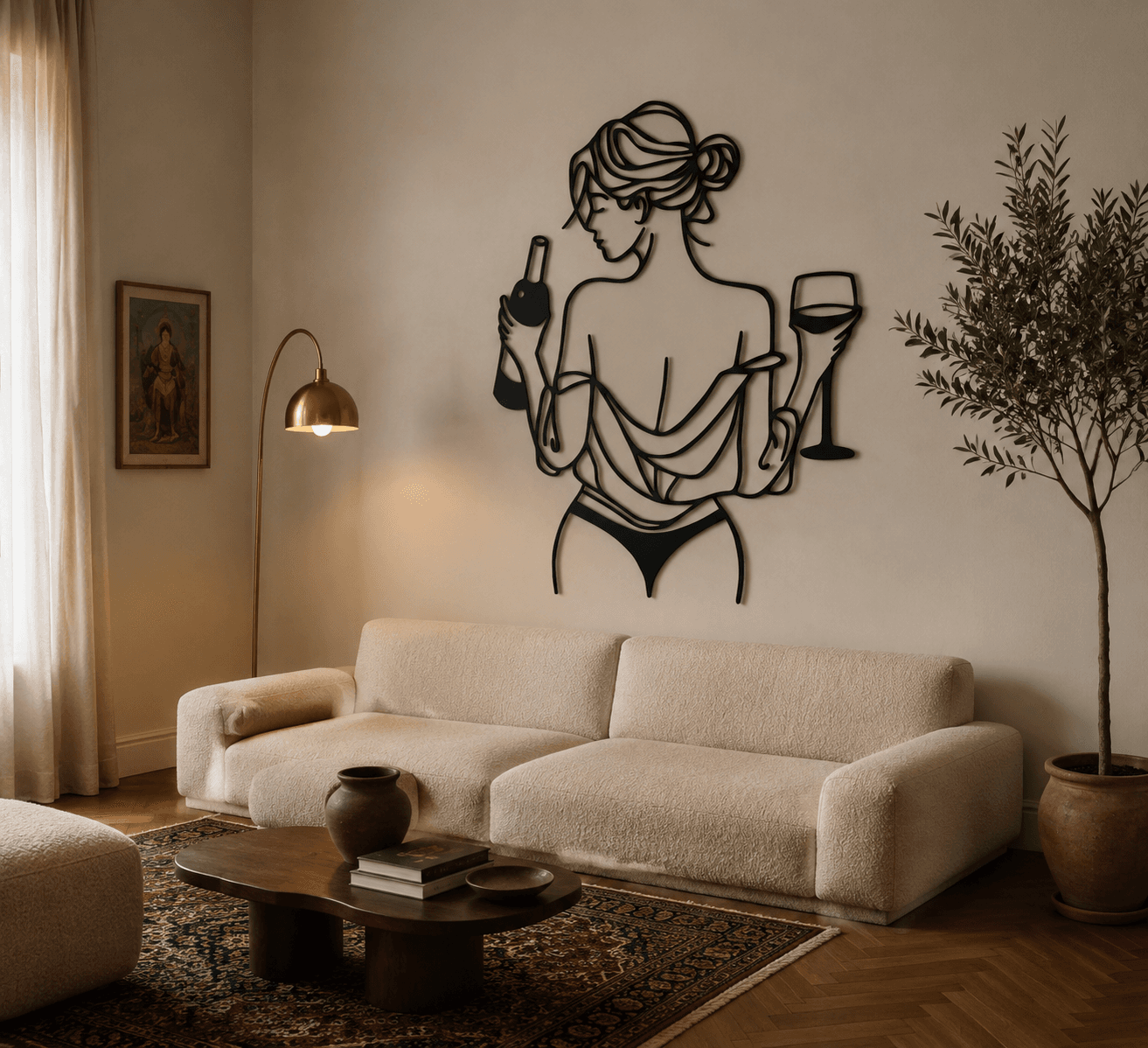 طرح لاین‌آرت زن و جام در مخمل
