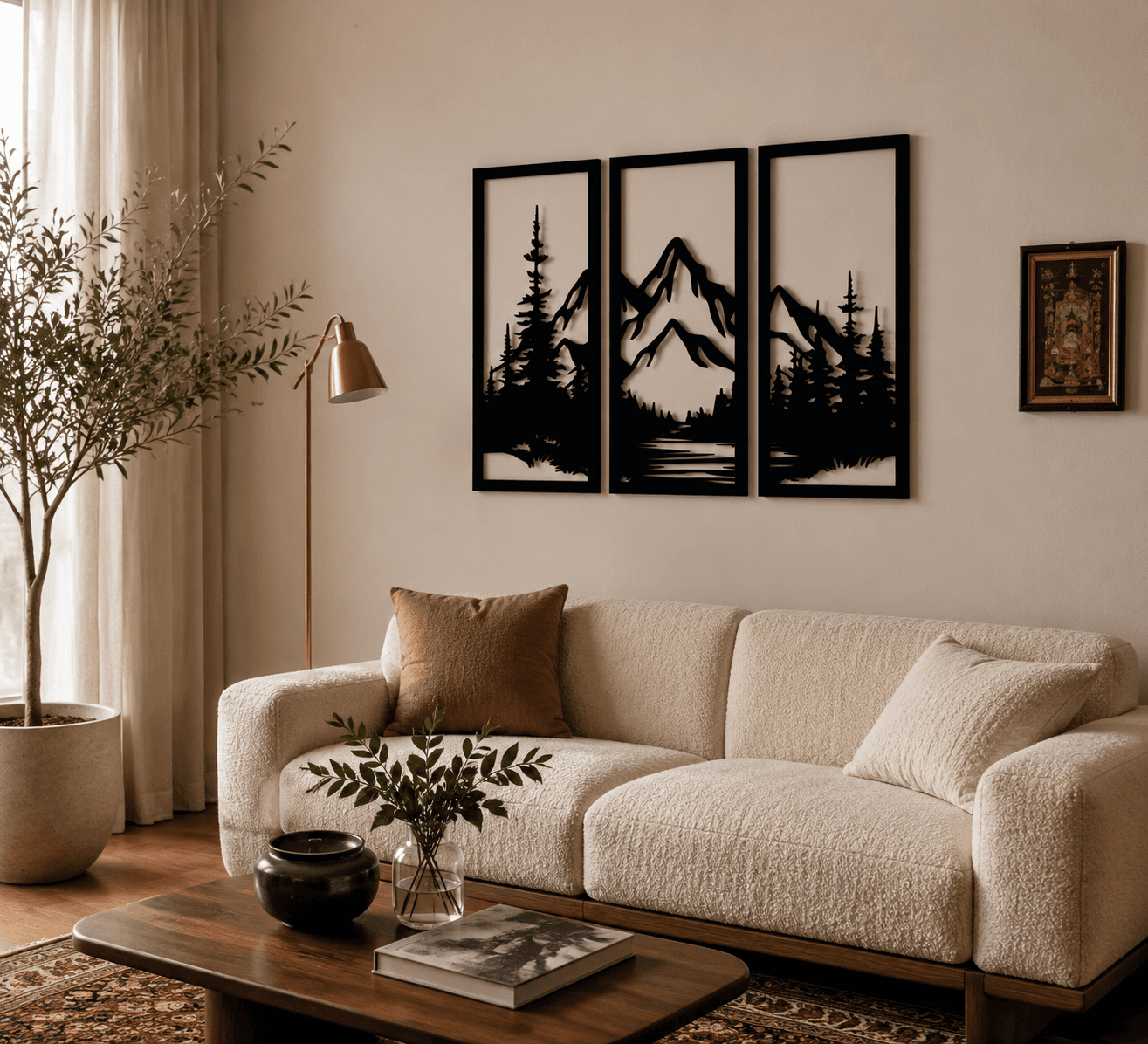طرح کوهستان و درخت کاج روی مخمل