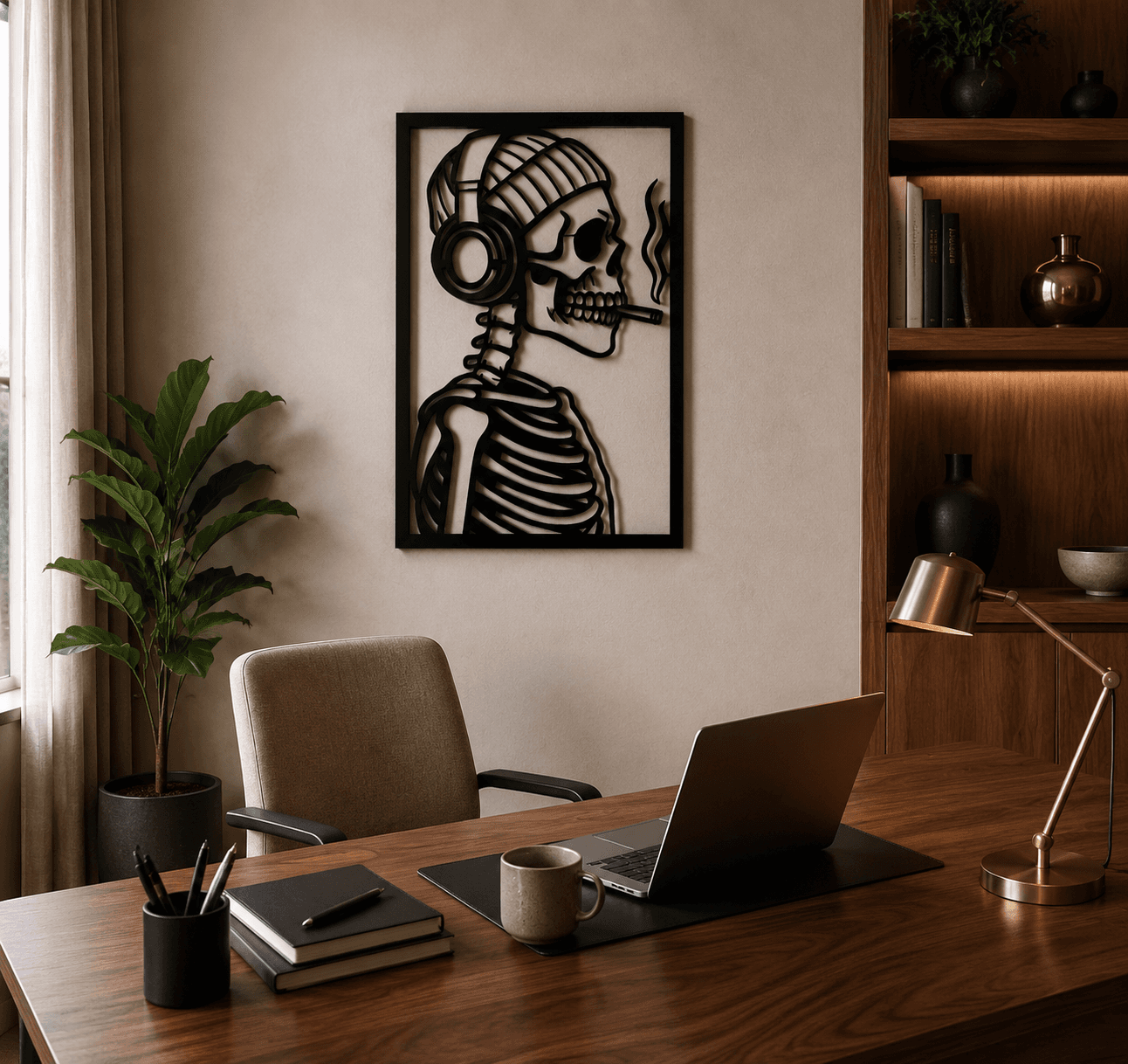 طرح اسکلت با هدفون روی مخمل