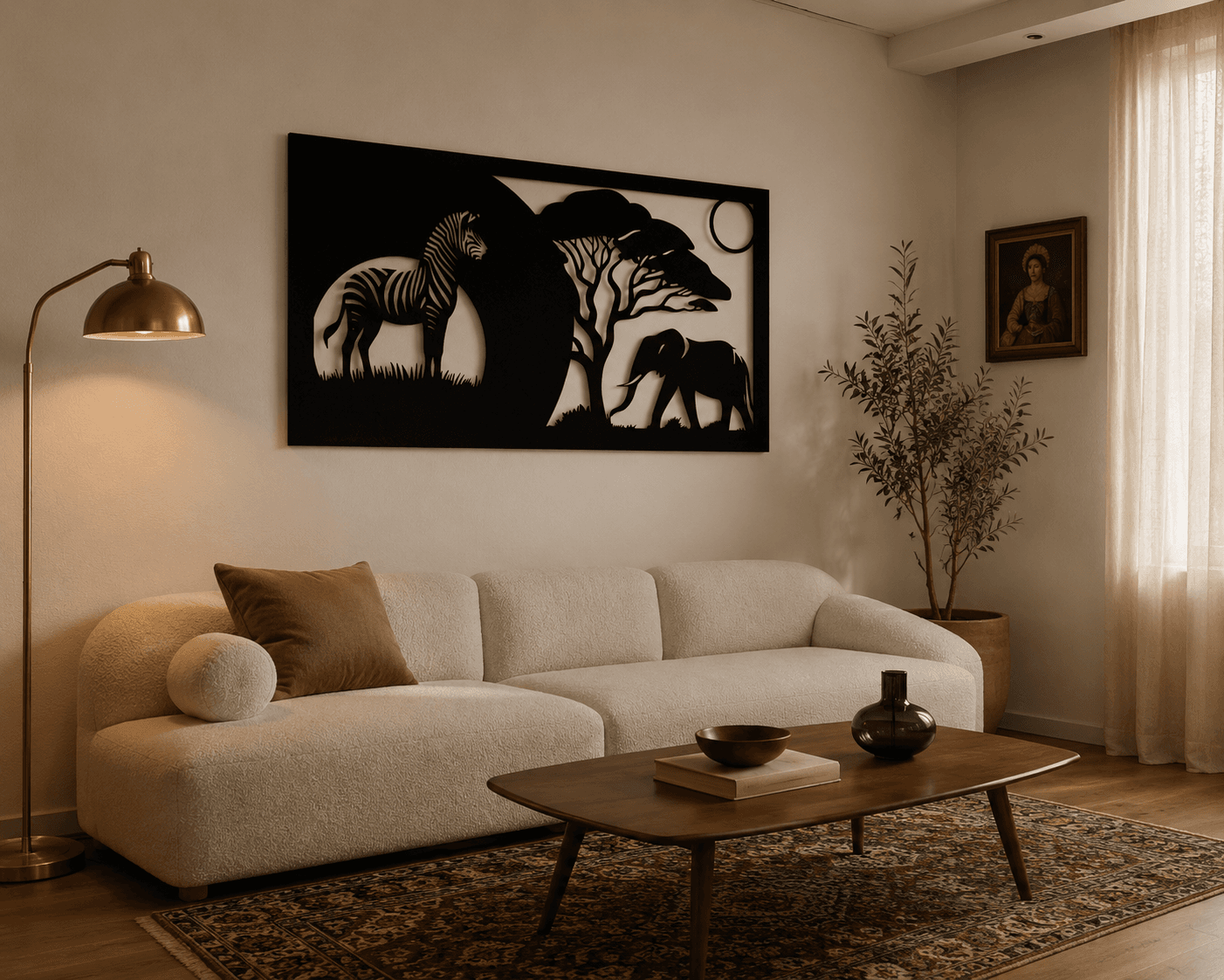 طرح لاینآرت گورخر و فیل روی مخمل