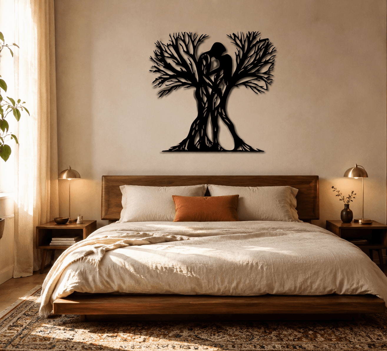 طرح لاینآرت عاشقانه در دل درخت روی مخمل